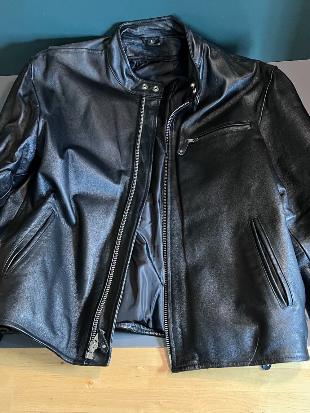 Classic Schott-style cafe biker jacket from 2001 - Size L